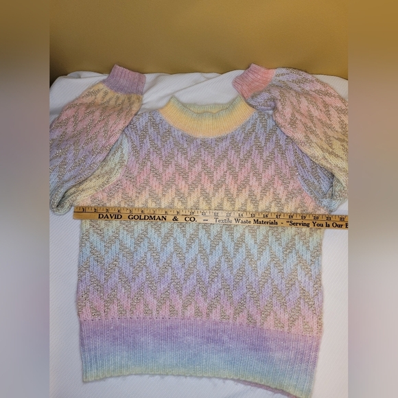 Strut and Bolt Rainbow Wool Blend Balloon Sleeve Sweater sz L - Picture 8 of 10